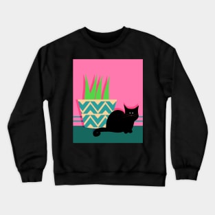 Cute cat and potted plant Crewneck Sweatshirt